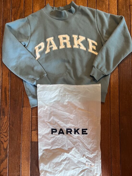 Parke Tops - Parke Glacier Blue Varsity Mockneck Size S/M Like NEW In Bag